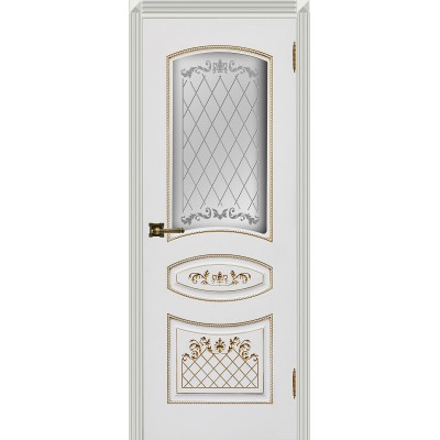 Дверь Карина-3 белая эмаль патина золото ДО