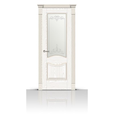 Межкомнатная Дверь СитиДорс модель Онтарио цвет Ясень белый стекло Романтик