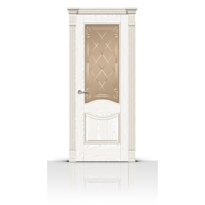 Межкомнатная Дверь СитиДорс модель Онтарио цвет Ясень белый стекло Вензель