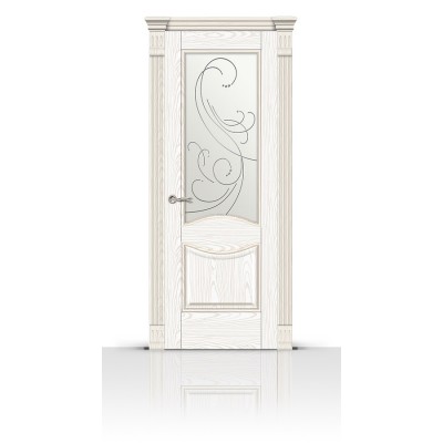 Межкомнатная Дверь СитиДорс модель Онтарио цвет Ясень белый стекло Метелица