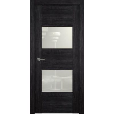 Межкомнатная Дверь Status Versia модель 221 Дуб чёрный стекло лакобель белый