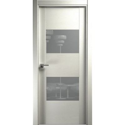 Межкомнатная Дверь Status Versia модель 221 Дуб белый стекло лакобель серый
