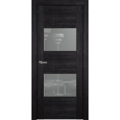 Межкомнатная Дверь Status Versia модель 221 Дуб чёрный стекло лакобель серый