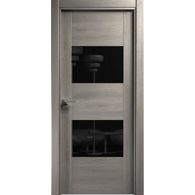 Межкомнатная Дверь Status Versia модель 221 Дуб серый стекло лакобель чёрный