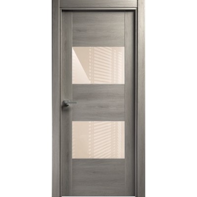 Межкомнатная Дверь Status Versia модель 221 Дуб серый стекло лакобель бежевый