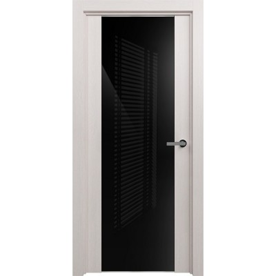 Межкомнатная Дверь Status Trend модель 423 Дуб белый стекло лакобель чёрный