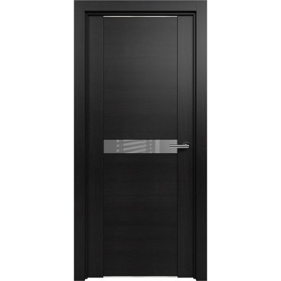 Межкомнатная Дверь Status Trend модель 411 Дуб чёрный стекло лакобель серый
