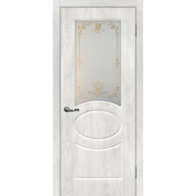 Межкомнатная Дверь МариаМ Сиена-1 Дуб жемчужный стекло контур золото