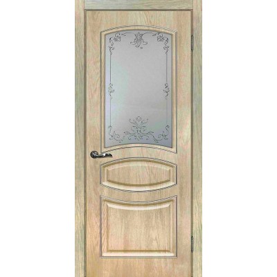 Межкомнатная Дверь МариаМ Сиена-5 Дуб песочный стекло контур золото