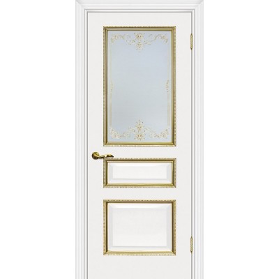 Межкомнатная Дверь МариаМ Мурано-2 Белый патина золото стекло контурный полимер золото