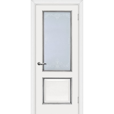 Межкомнатная Дверь МариаМ Мурано-1 Белый патина серебро стекло контурный полимер серебро