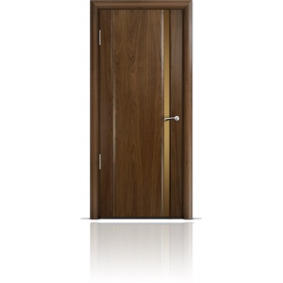 Межкомнатная Дверь Мильяна Омега-2 Американский орех триплекс узкий бронзовый