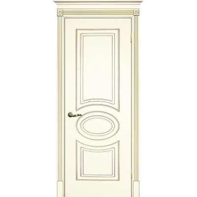 Межкомнатная дверь крашенная дверь Смальта-03 эмаль слоновая кость RAL 1013 патина золото ДГ