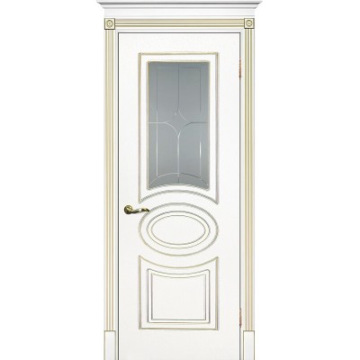 Межкомнатная дверь крашенная дверь Смальта-03 эмаль белая RAL 9003 золотая патина ДО